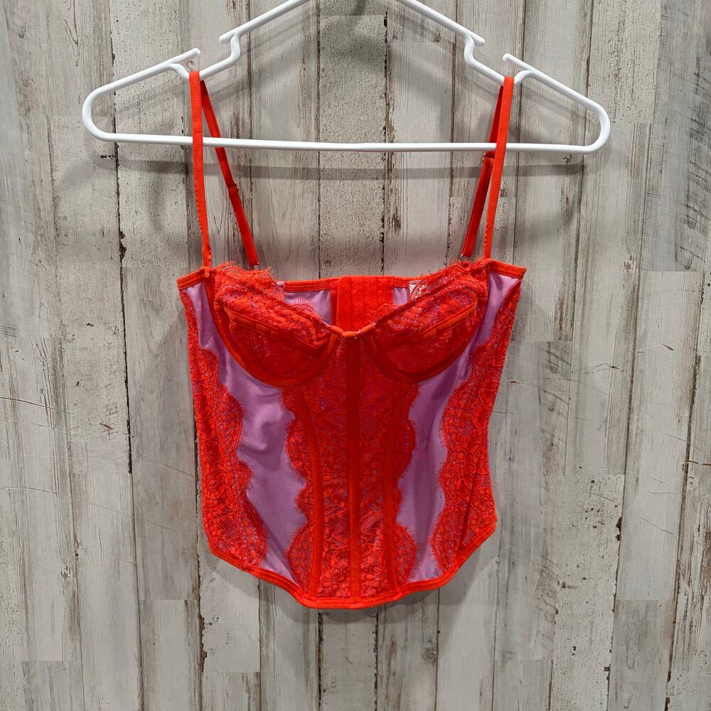 Urban Outfitters Purple Orange Lace Bustier Corset Sexy Mesh Romantic Medium